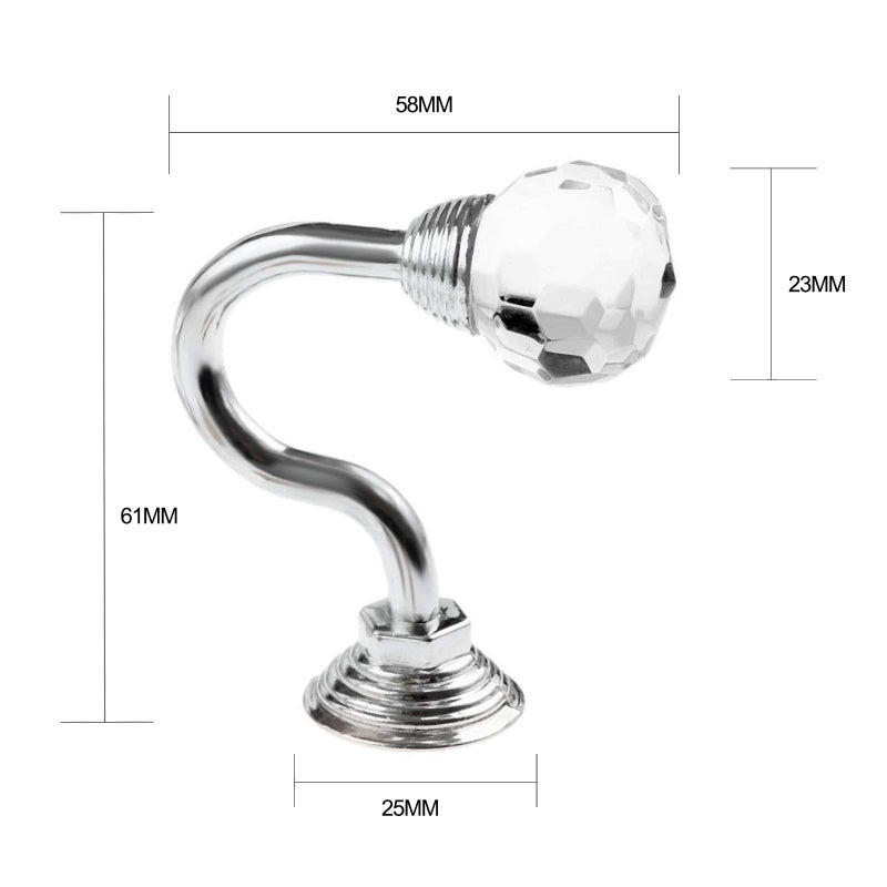 Hicello 2Pcs Crystal Glass Curtain Tieback Hook Silver Round Head Wall Hook Clothes Hanger with Screws - Image 3